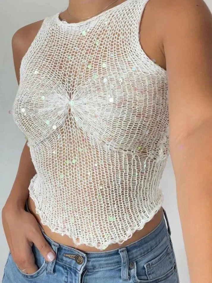 Sequin Cutout Knit Tank Top