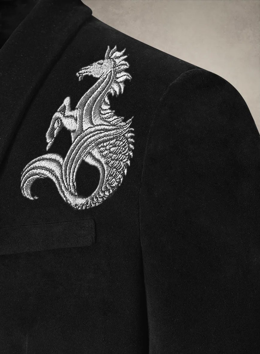 Silver Seahorse Embroidery Velvet Blazer