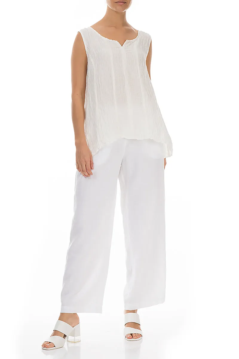 Sweetheart Neck Crinkled White Silk Top