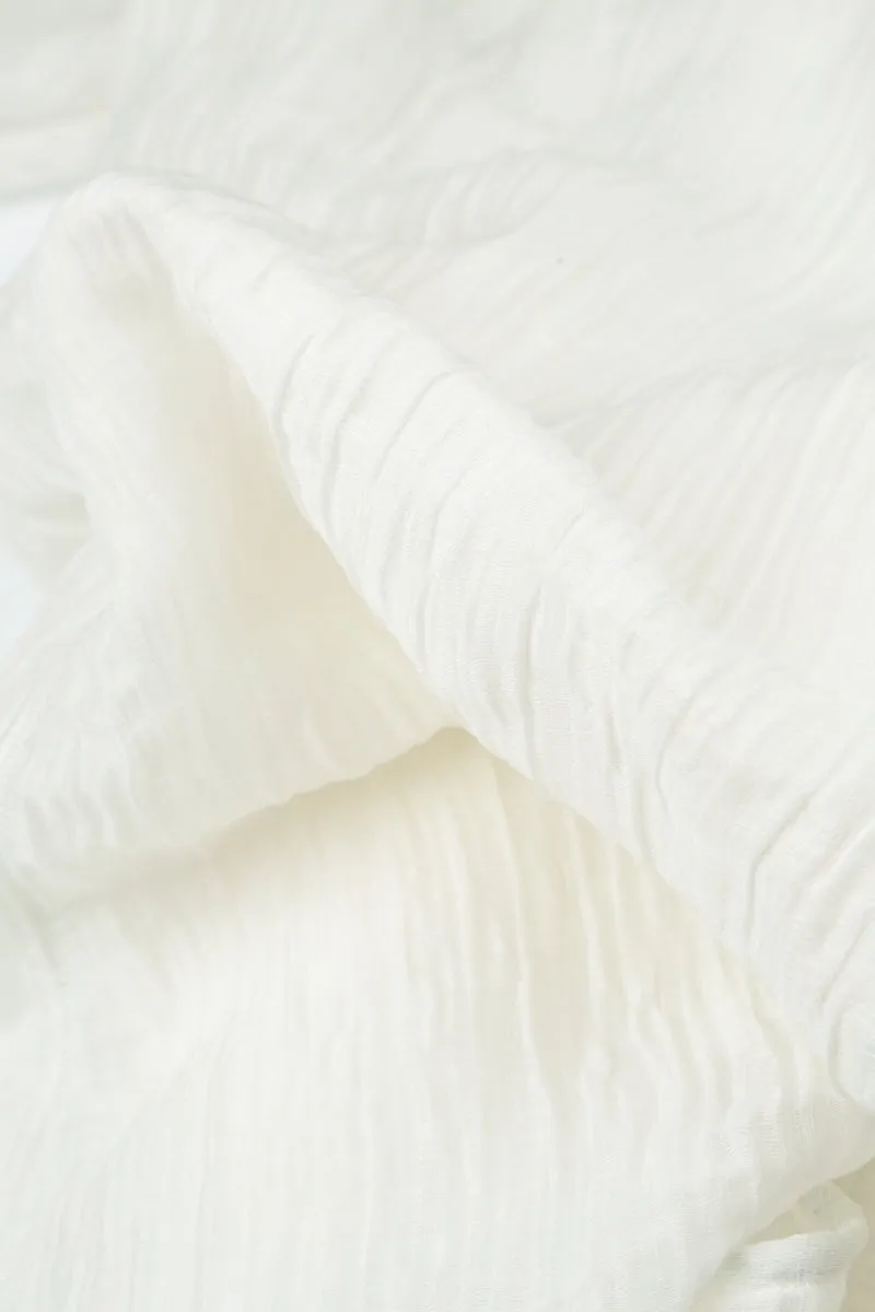 Sweetheart Neck Crinkled White Silk Top