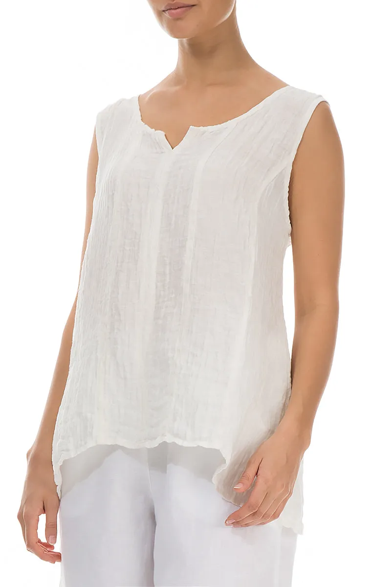 Sweetheart Neck Crinkled White Silk Top