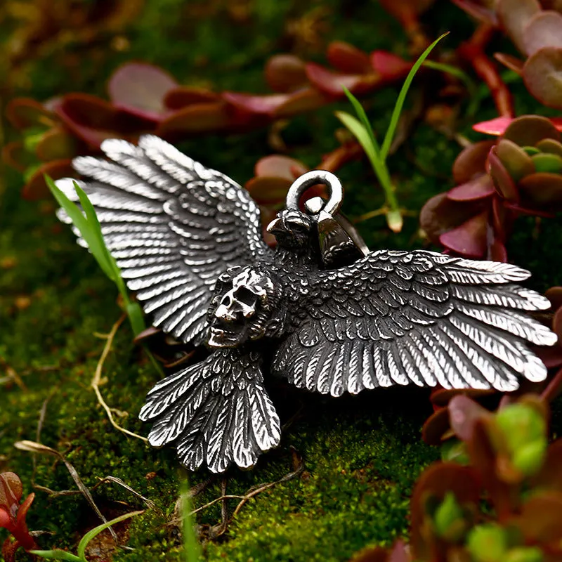 Titanium Steel Skull Eagle Wings Pendant for Men - Retro European and American Jewelry