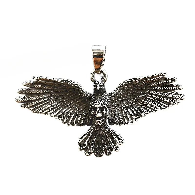 Titanium Steel Skull Eagle Wings Pendant for Men - Retro European and American Jewelry