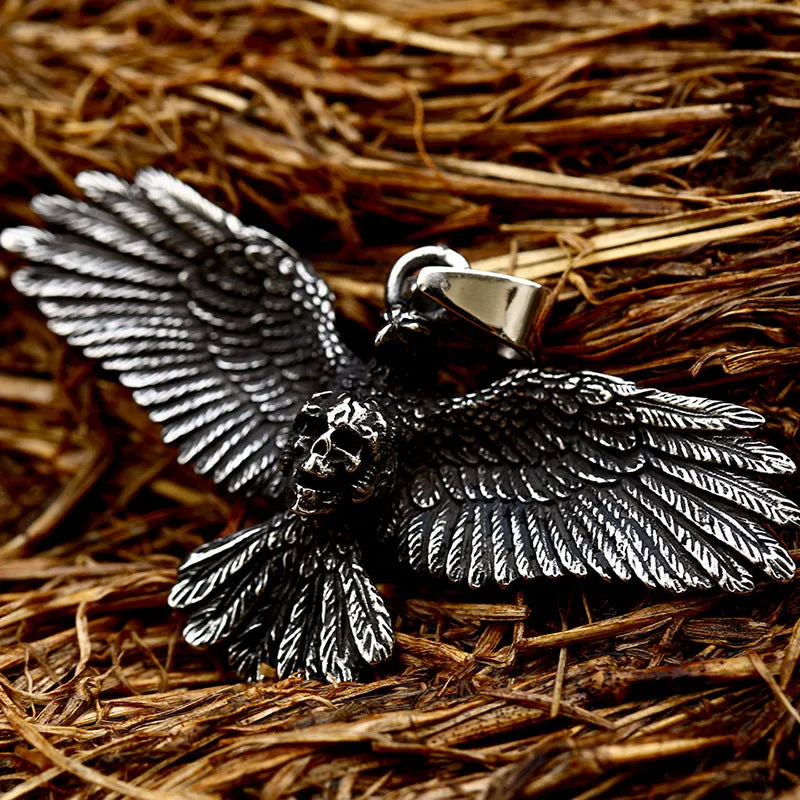 Titanium Steel Skull Eagle Wings Pendant for Men - Retro European and American Jewelry