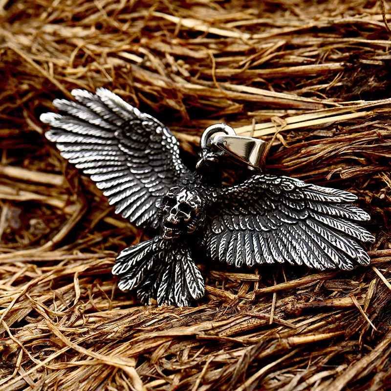 Titanium Steel Skull Eagle Wings Pendant for Men - Retro European and American Jewelry