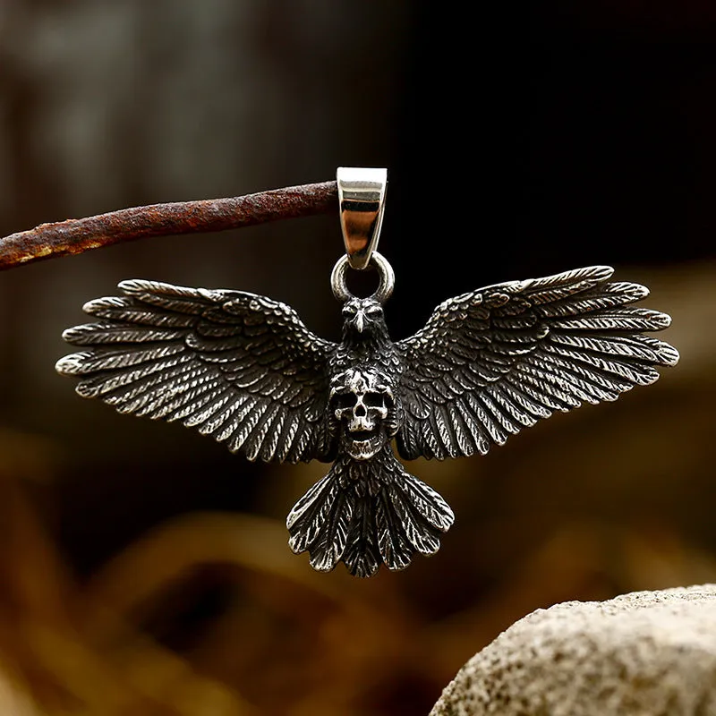 Titanium Steel Skull Eagle Wings Pendant for Men - Retro European and American Jewelry