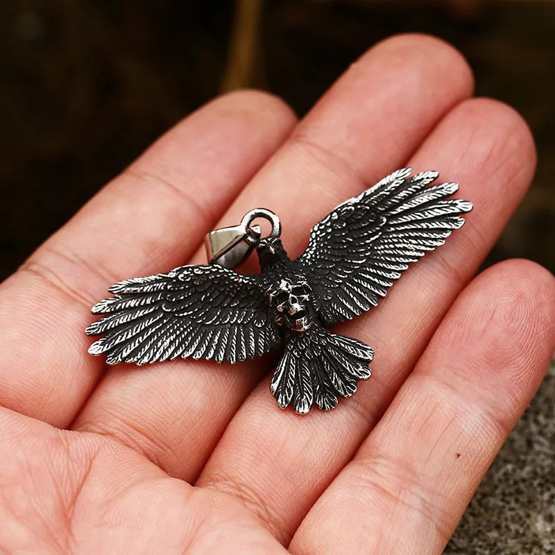 Titanium Steel Skull Eagle Wings Pendant for Men - Retro European and American Jewelry