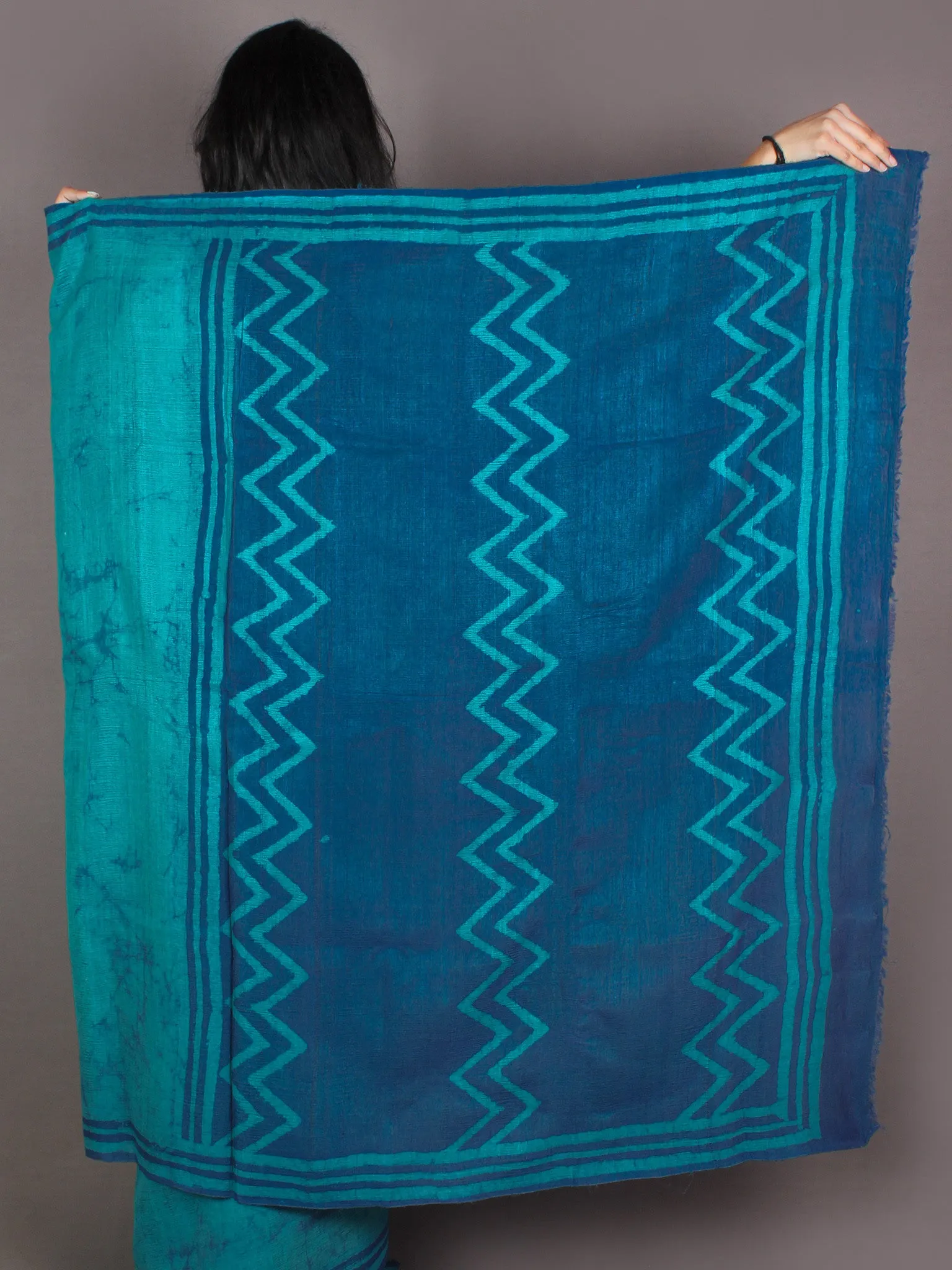 Tussar Handloom Silk Hand Block Printed & Painted Saree in Pine Green - S03170960