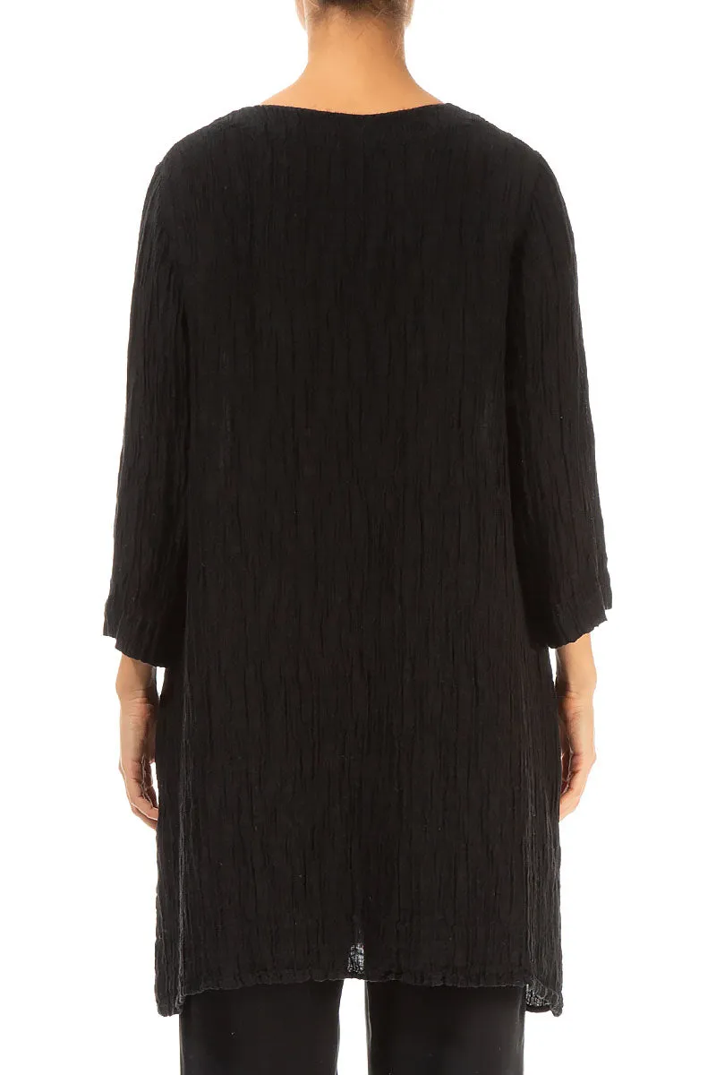 Two Pockets Black Crinkled Silk Tunic