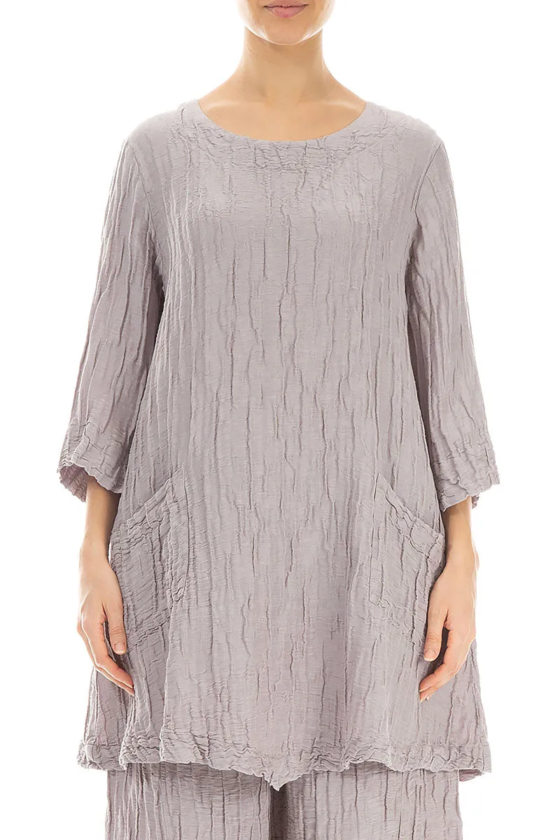 Two Pockets Crinkled Greige Silk Linen Tunic