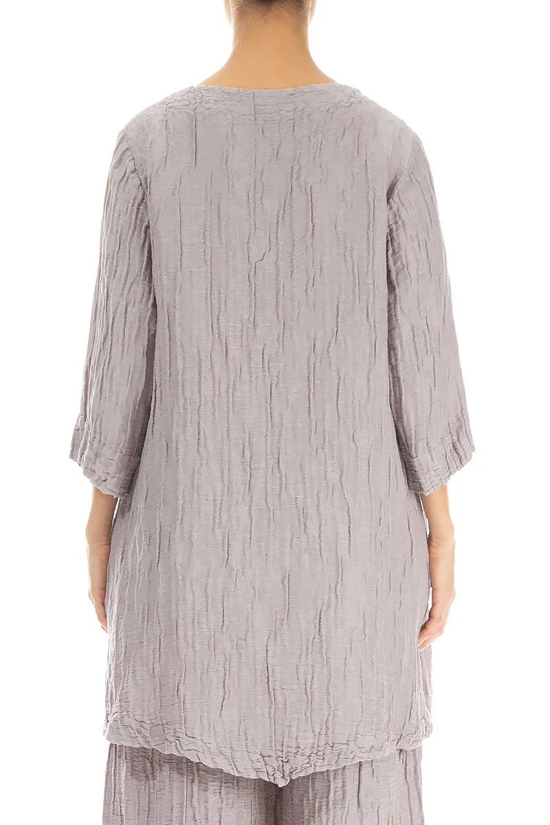 Two Pockets Crinkled Greige Silk Linen Tunic