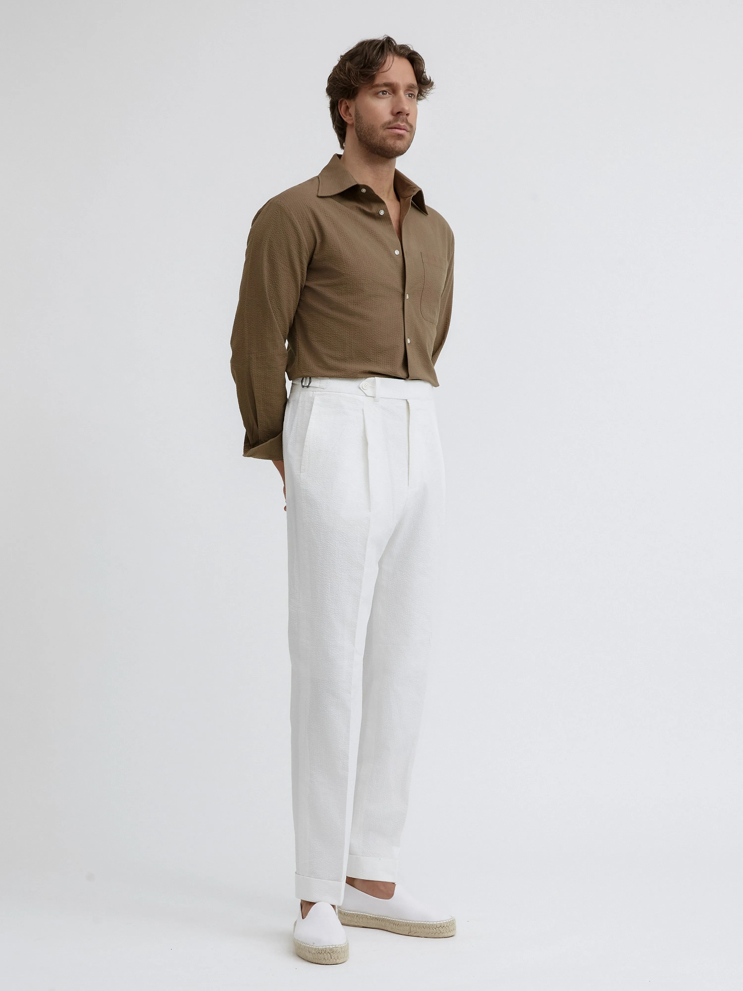 White Seersucker Oscar Trousers