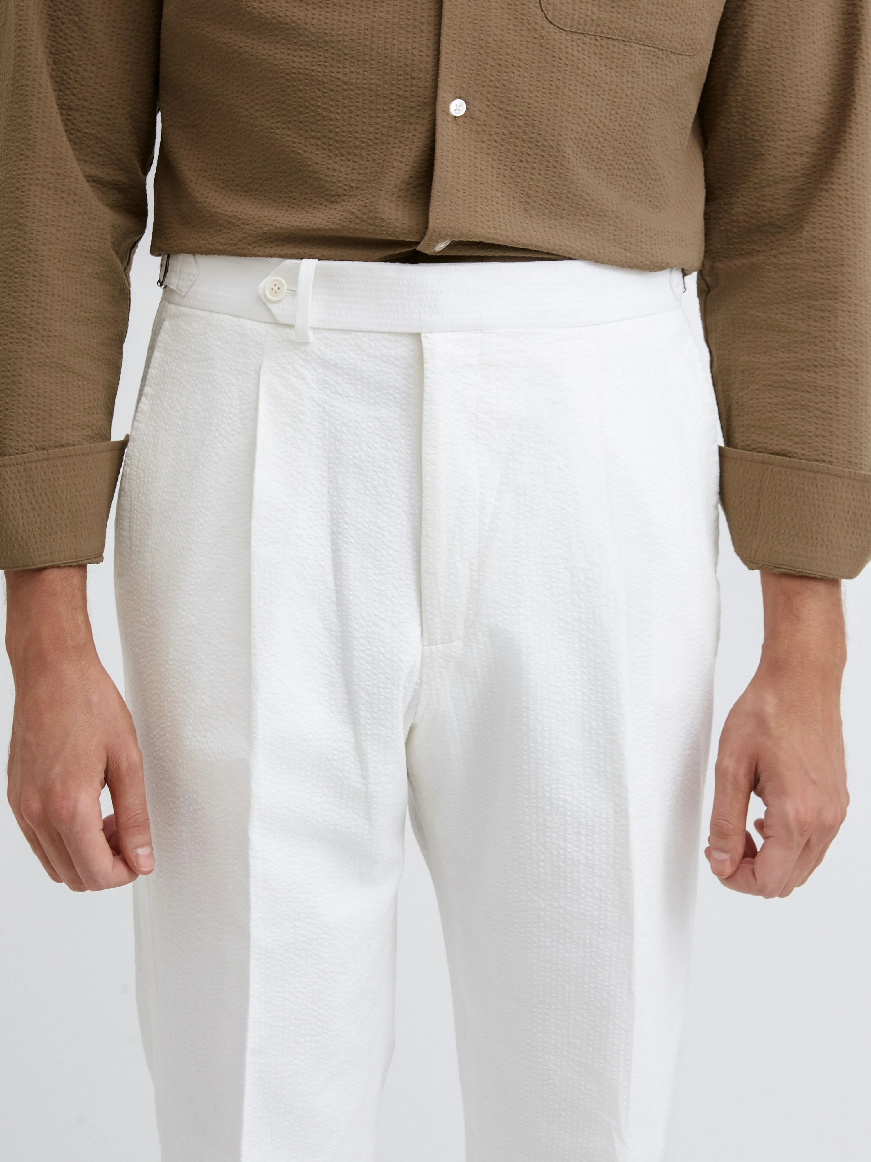 White Seersucker Oscar Trousers