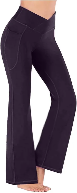 Women's Bootcut Yoga Pants High Waist Workout Yoga Pants Tummy Control Pant 4 Way Stretch Pants Trousers with Pockets