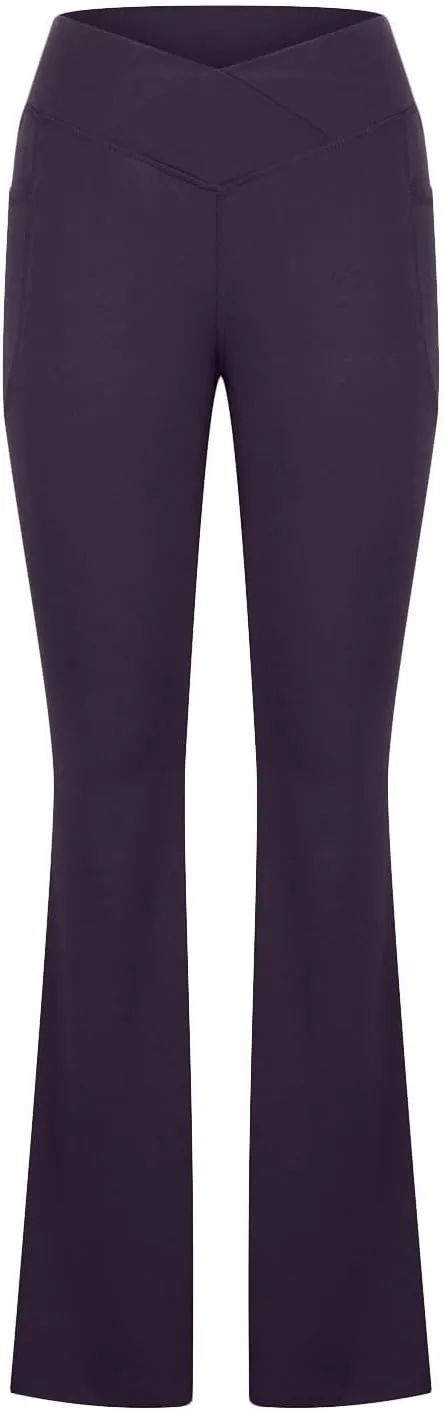 Women's Bootcut Yoga Pants High Waist Workout Yoga Pants Tummy Control Pant 4 Way Stretch Pants Trousers with Pockets