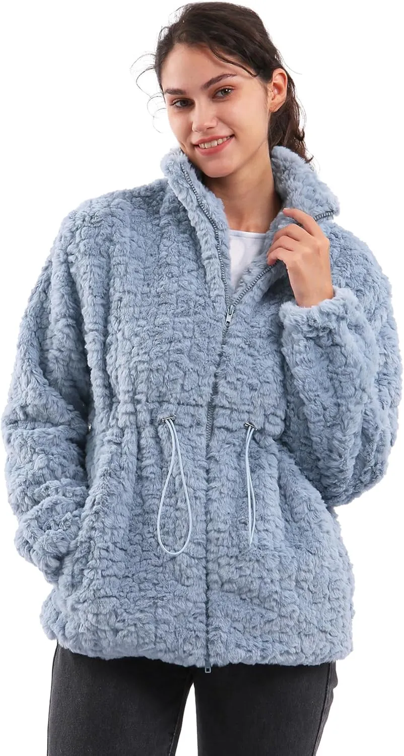 Women's Faux Fur  Zip Up Drawstring Jacket
